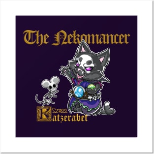 Fantasy Kittens Serie: the Nekomancer - necromancer cat and skeleton mice - Variant Golden Texts Posters and Art